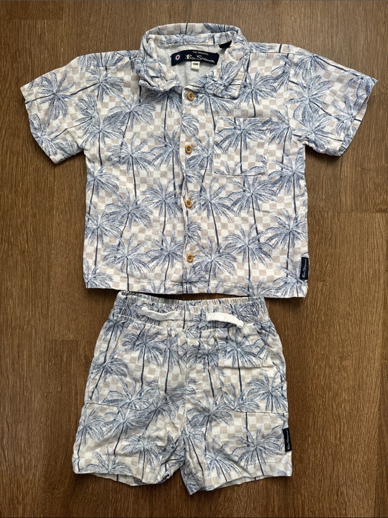 Ben Sherman Other - 🌴 18M Toddler Blue & Cream Palm-Print Shirt & Shorts Set